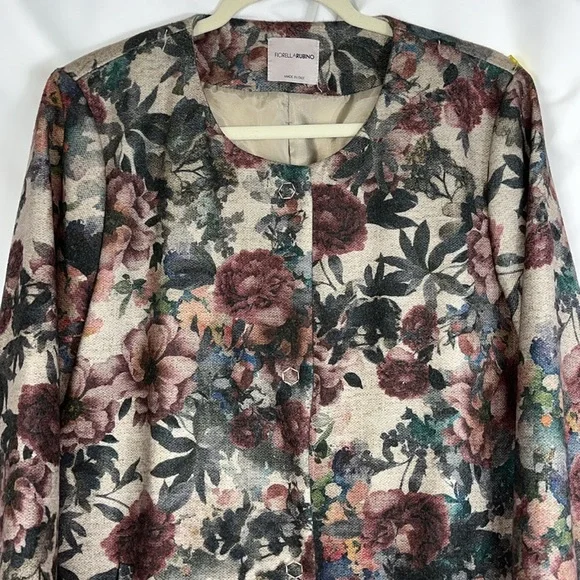 Fiorella Rubino floral print snap front coat with pockets Sz 8 - Picture 6 of 13